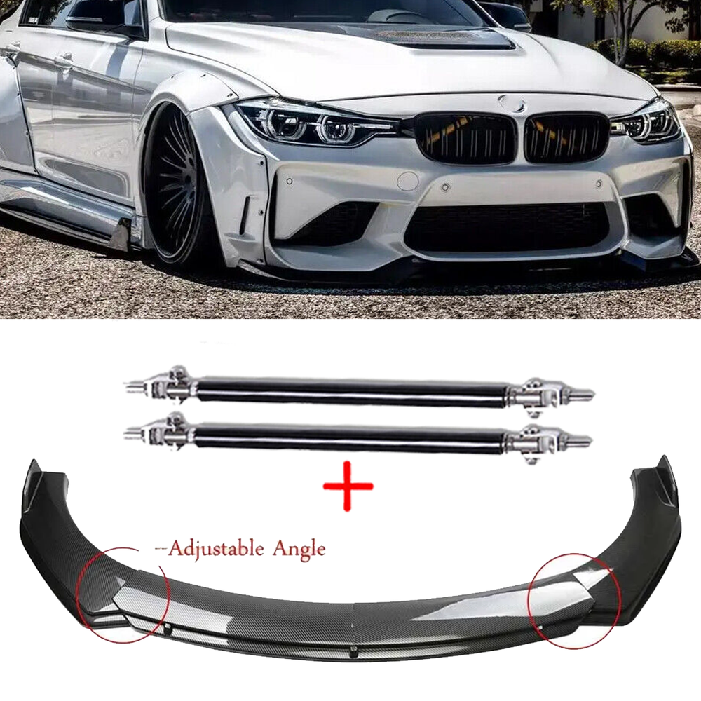 Carbon Fiber Style Front Bumper Lip Chin Spoiler Universal For BMW Body Kits