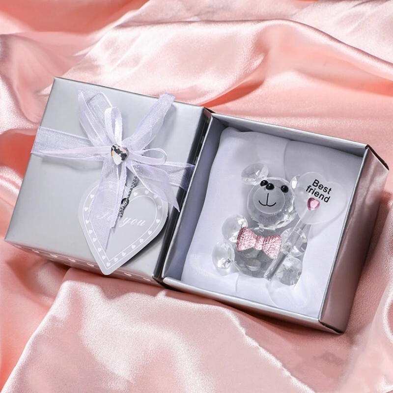 Valentines Day Gift Crystal Glass Bear and Flower-image