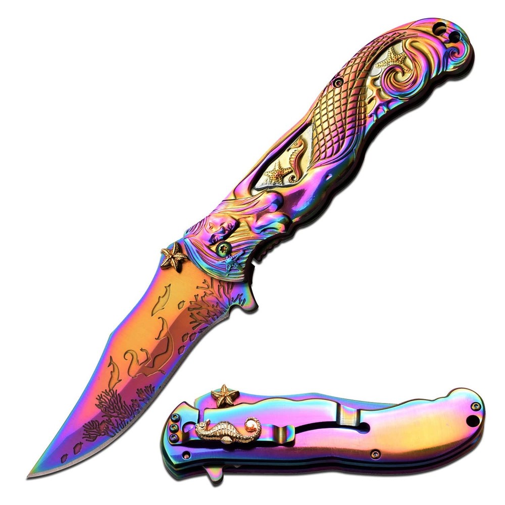 Rainbow Spring-Assisted Stainless Steel Folding Pocket Knife