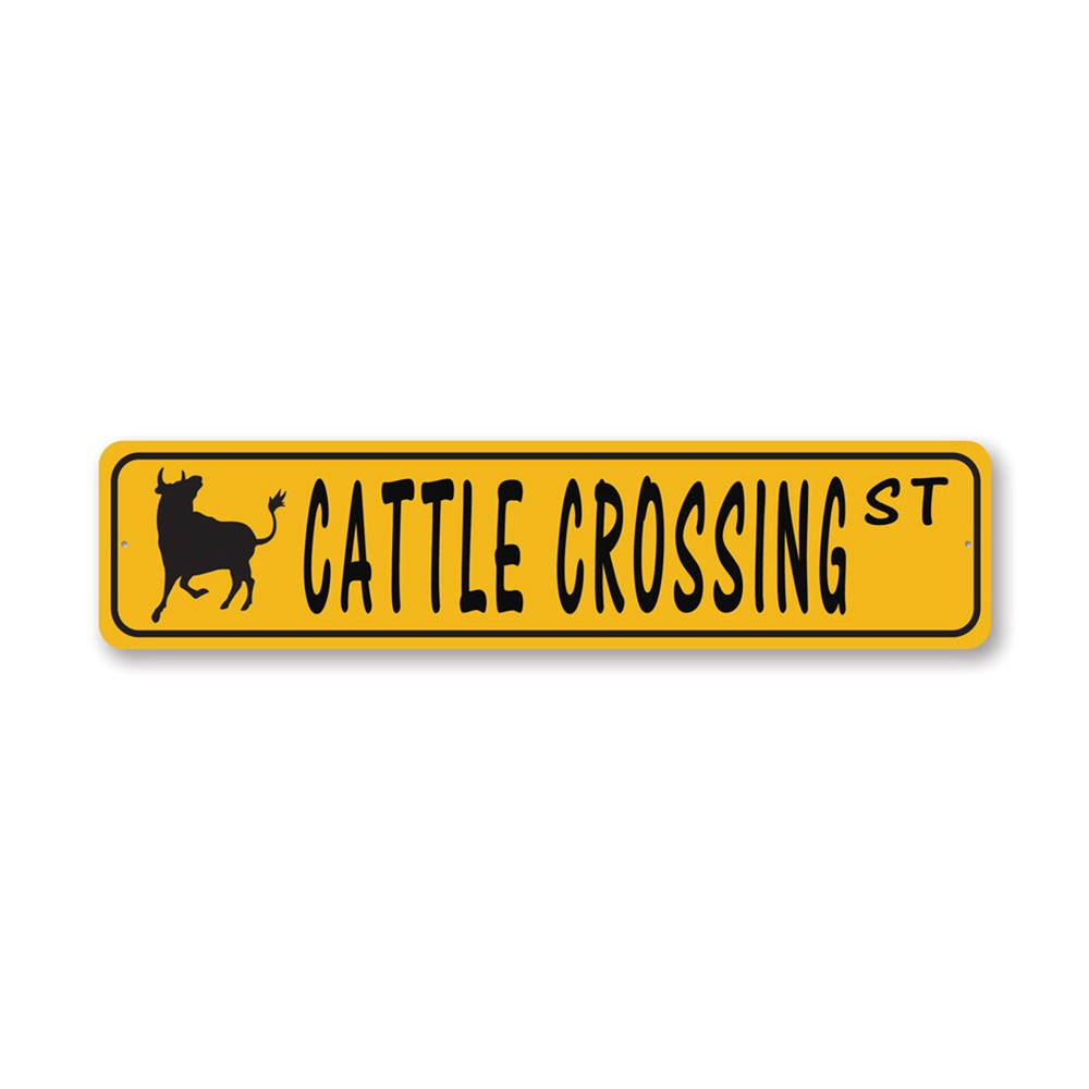 Rustic Cattle Crossing Metal Street Sign