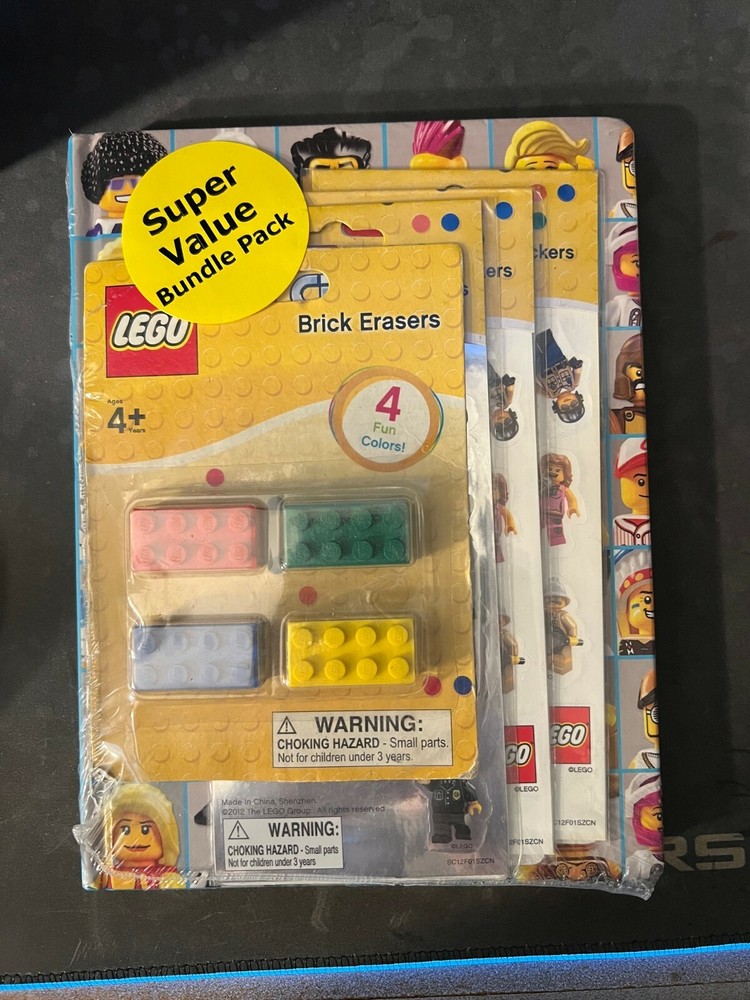 Lego Back To School Pack with 4 Brick Erasers Hardbound Journal Notebook and Stickers New-image