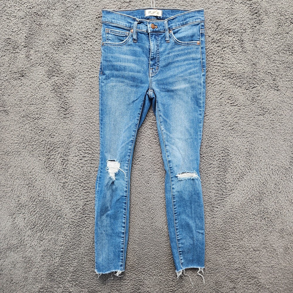 Madewell Womens Size 24 Blue 9 Inch Mid Rise Skinny Stretch Distressed Jeans