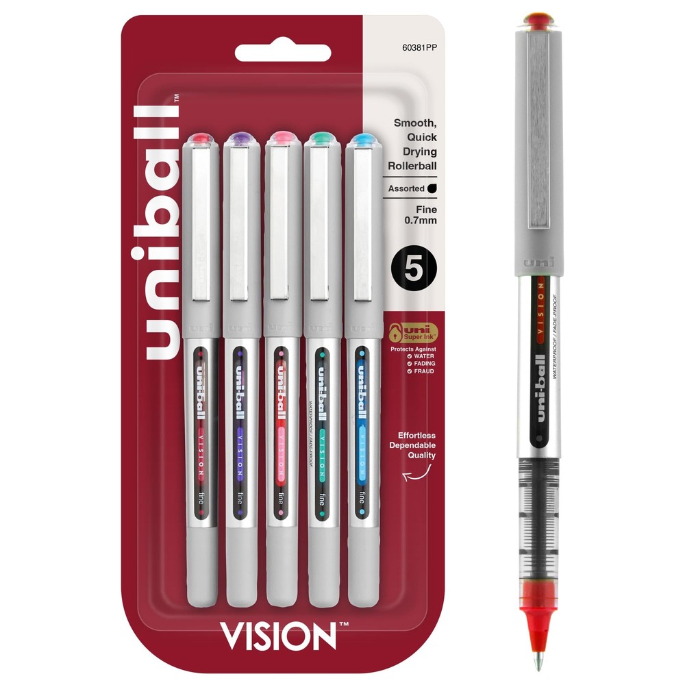 Uni-Ball 60381PP Vision Rollerball Pens, Fine Point (0.7mm), Fashion Colors, ...