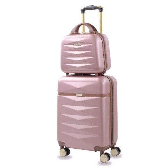 Puiche Jewel 2-Piece Rose Gold Carry-On Weekender Spinner Luggage Set, suitcase
