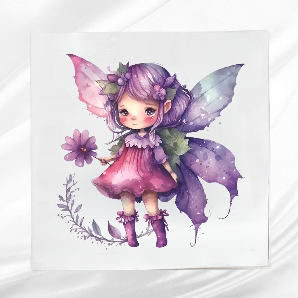 Purple Fairy Fabric Panel Quilt Block Square for Sewing Projects