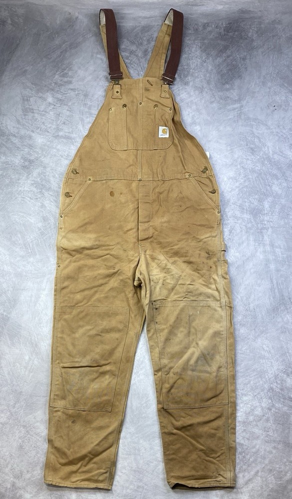 Vintage Carhartt 6FB Overalls Brown Duck Bib Double Knees Size 44x34