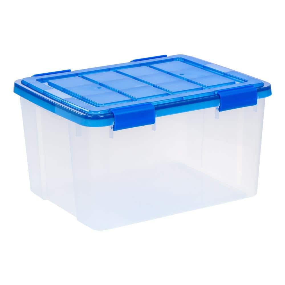 11 Gal./44 Qt. Lockable Plastic Storage Box,Clear w/Blue Lid and Buckles(4-Pack)