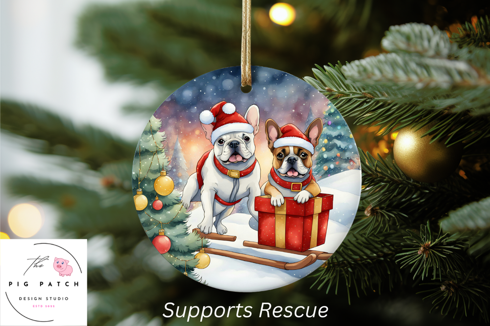 Frenchie French Bulldog Christmas Holiday Hanging Ceramic Ornament