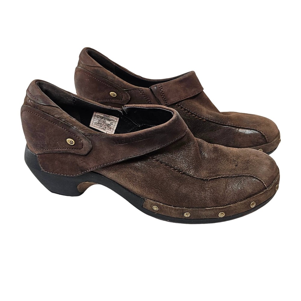 Merrell Luxe Wrap Espresso Brown Leather Studded Clogs Women Size 8 J68680