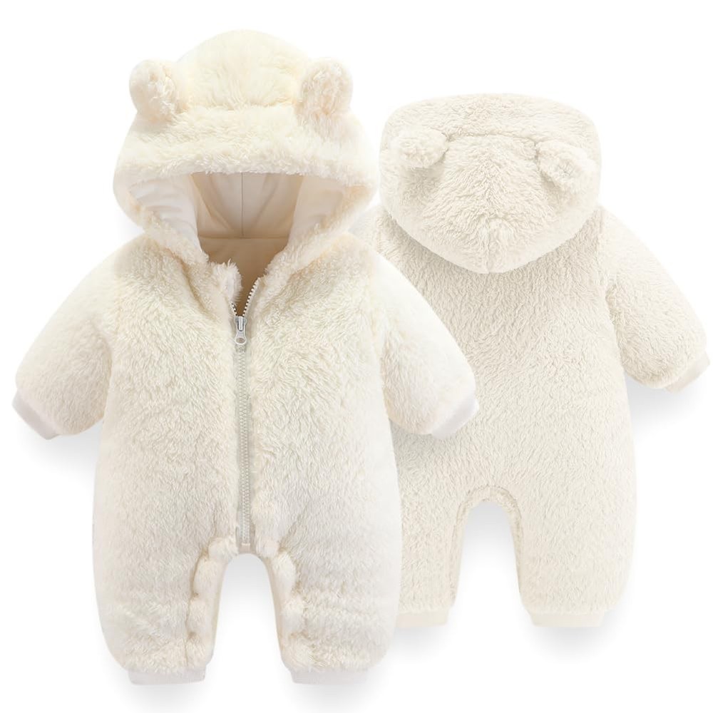Baby Newborn Bear Outfit Fleece Snowsuit Winter Clothes Hooded Jumpsuit Rompe...