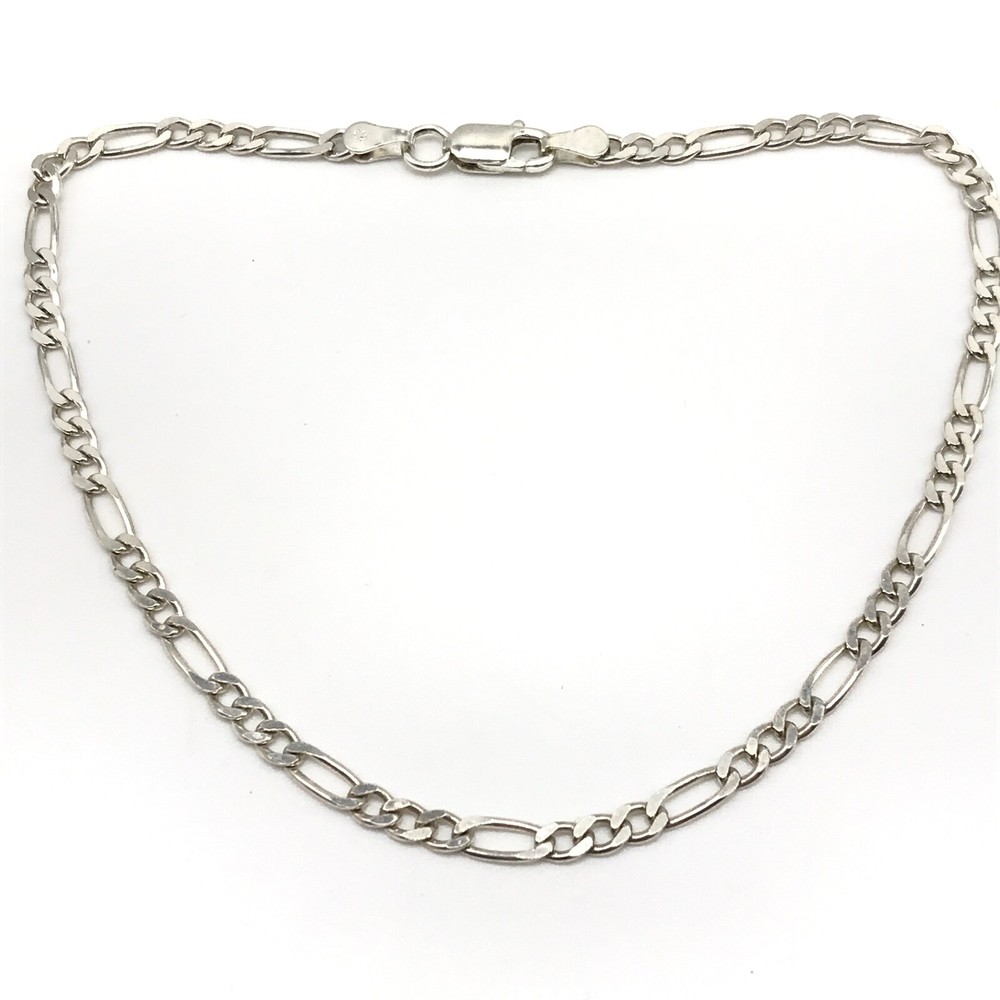 925 Italian Sterling Silver Figaro 3MM Chain Bracelet Anklet 9 Inch