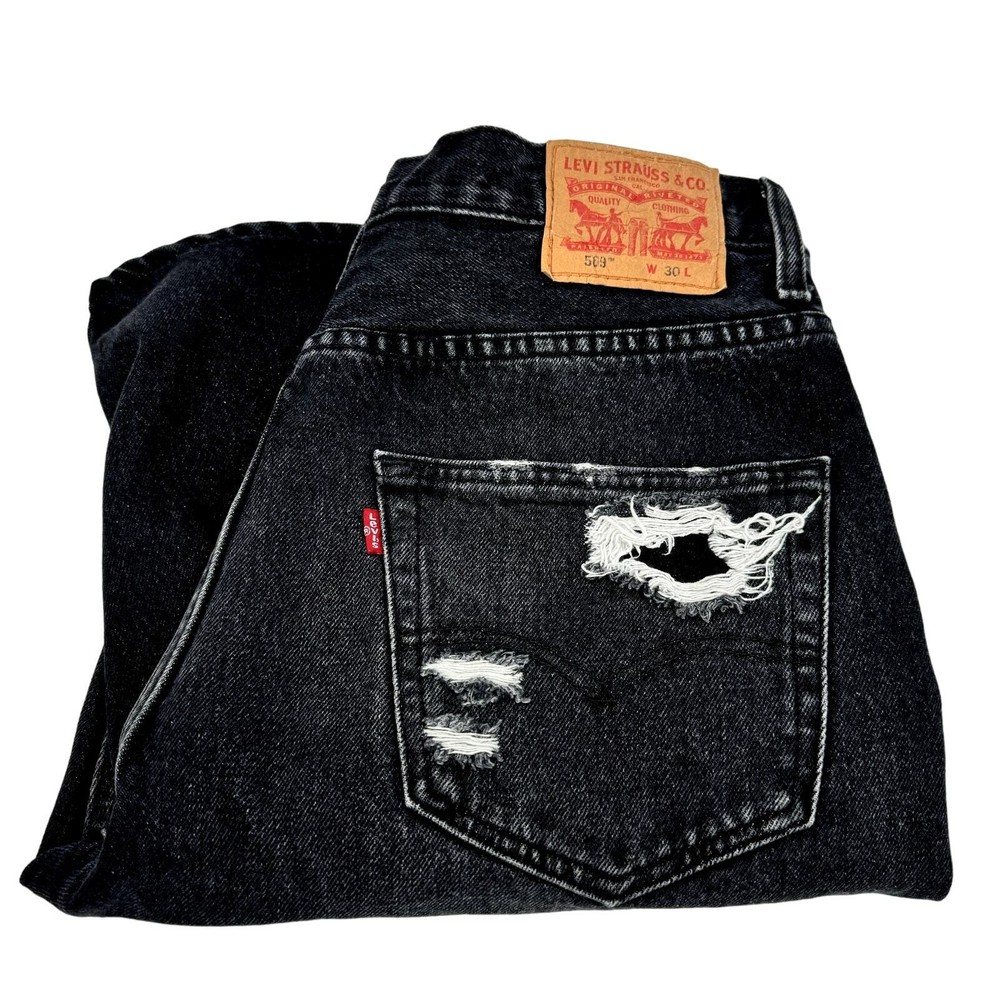 Levi's 569 Jean Shorts Mens 30 Black Denim Relaxed Loose Fit Jorts Distressed