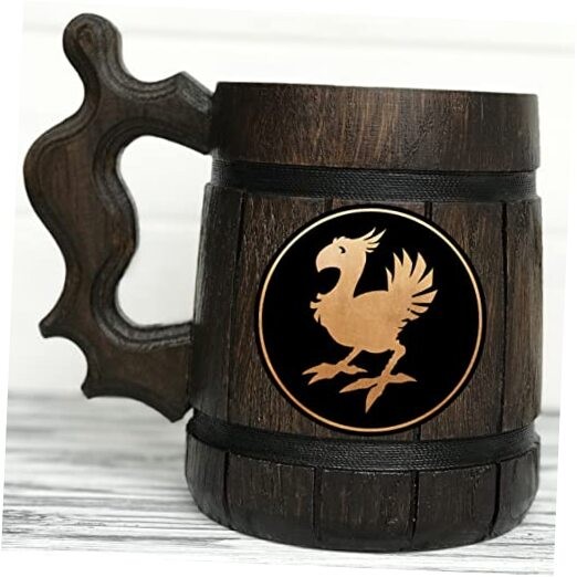 FF Chocobo Beer Mug. Geek Gift for Gamer Mug. Wooden Beer Stein. Birthday