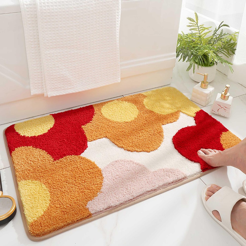 ZSHIFANG 20x32 Red Flower Bathroom Rug Non-Slip Microfiber Soft Shower Mat