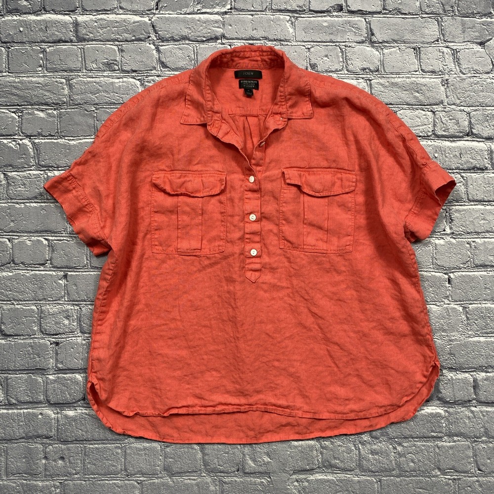 J. Crew Baird McNutt Irish Linen Popover Shirt Coral Size 12 Crunchy Texture