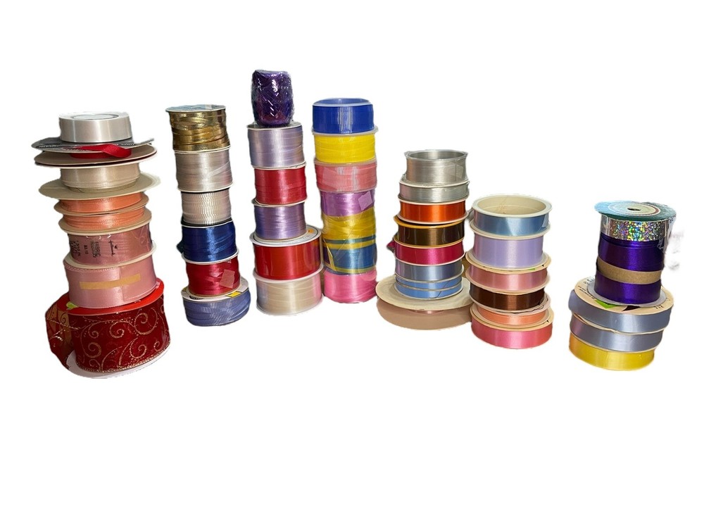 Lot of Assorted Ribbon Spools Mixed Qty 42 Spools Crafts Bows Scrapbook