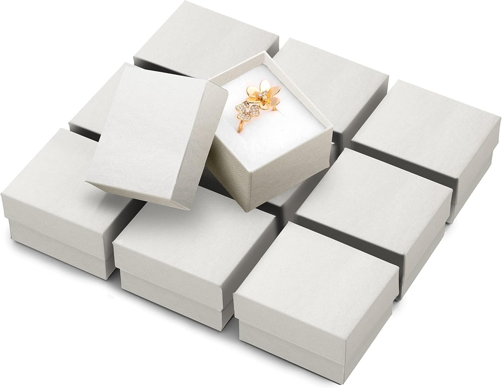 White Jewelry Gift Boxes 100 Pack, 2 X 1.75 X 1.12 Cardboard Ring Boxes with Foa