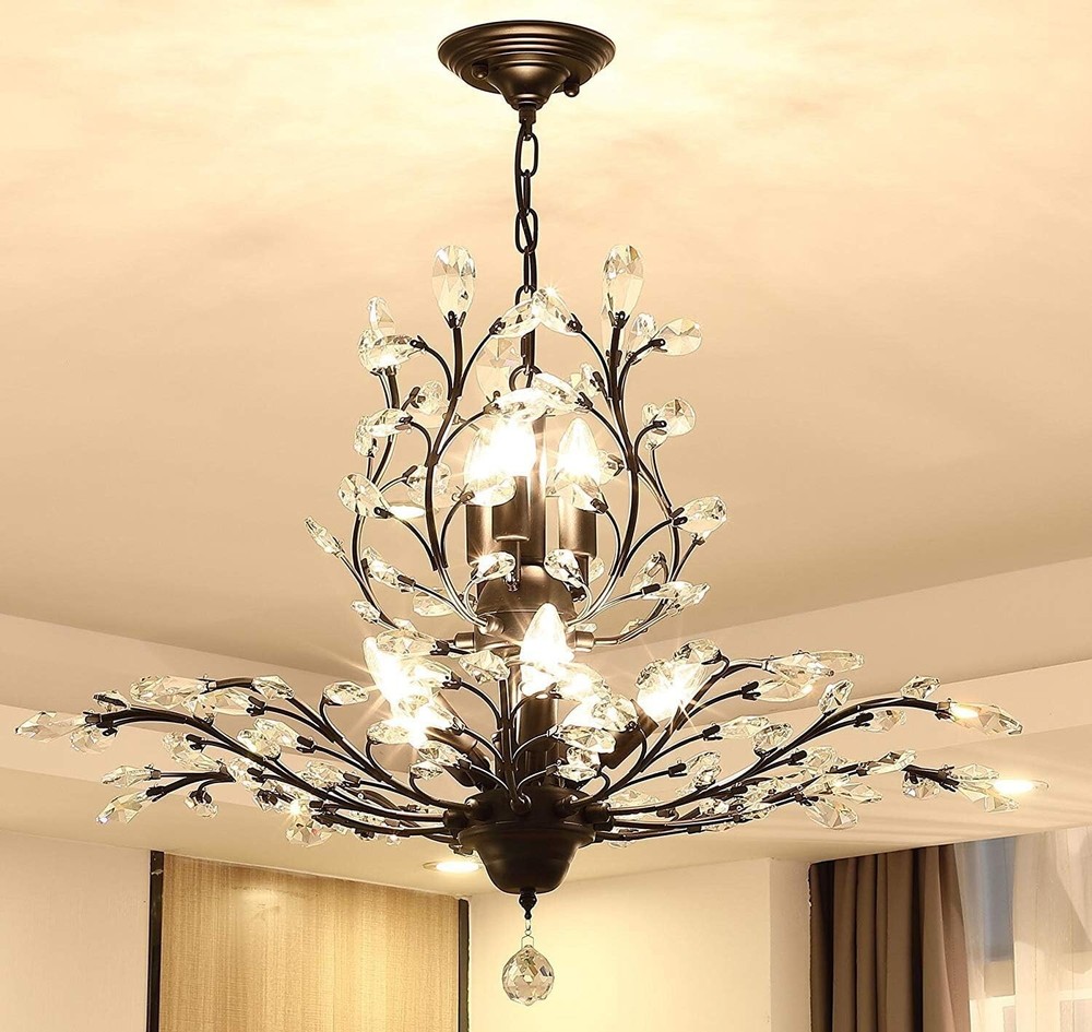 Stunning 8-Light Black K9 Pendant Chandelier for Dining Living Rooms