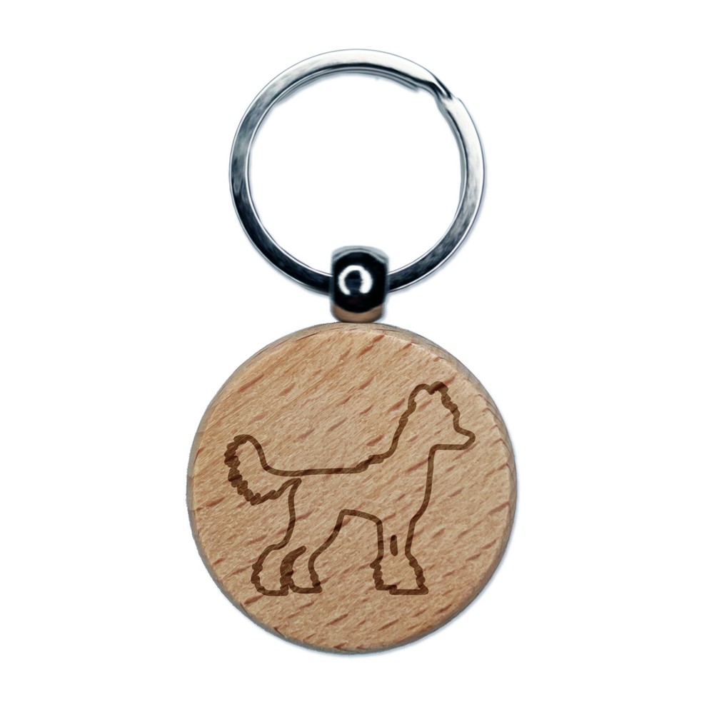 Chinese Crested Dog Engraved Wooden Round Keychain Charm Tag  