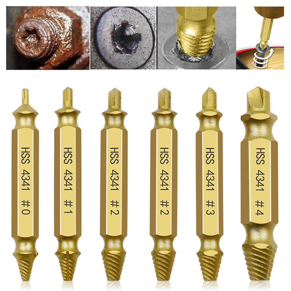 6pcs Damaged Screw Extractor Kit for Stripped or Broken Screw Removal