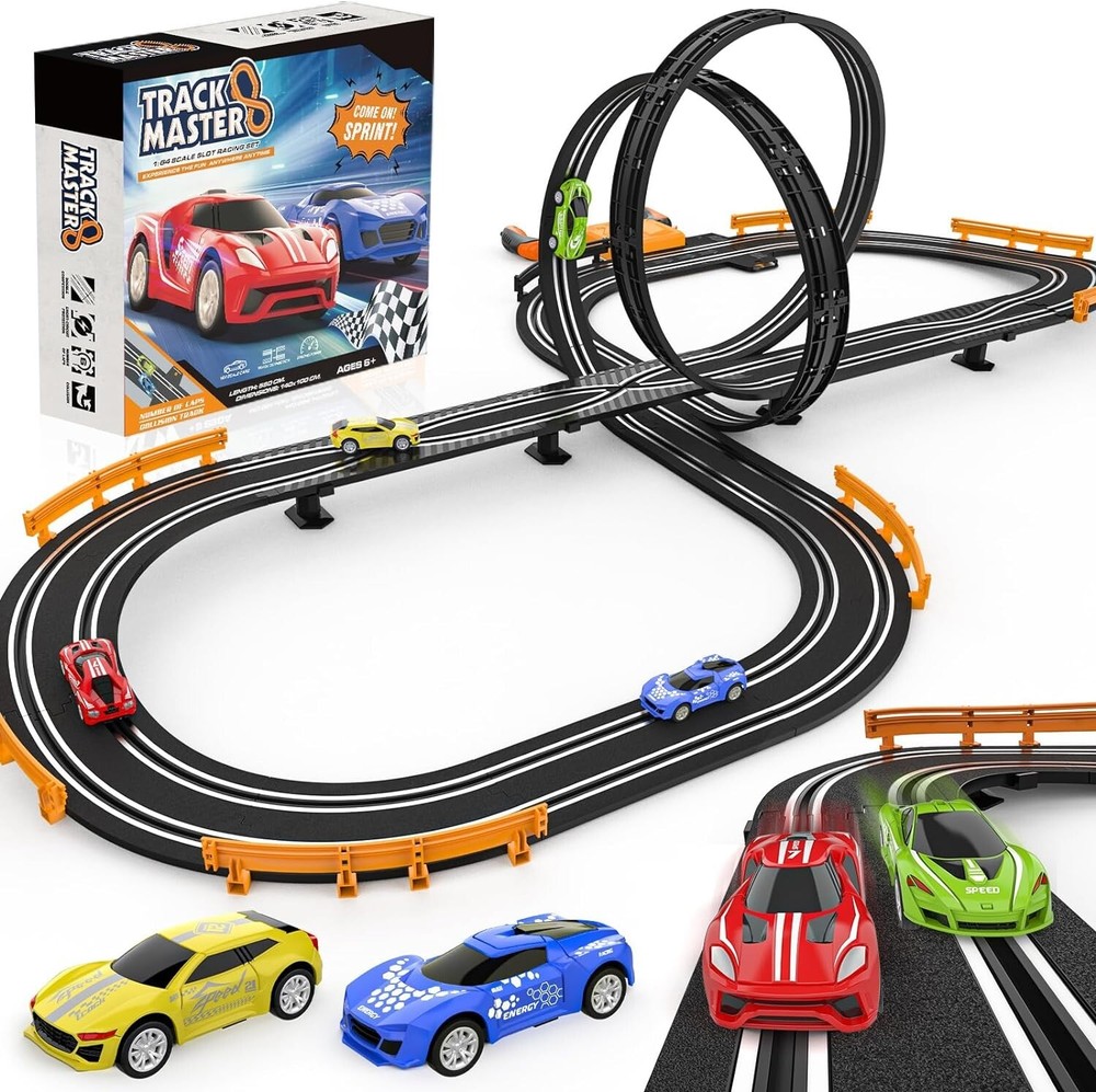 Battery/Electric Race Car Track Set Racing Game with 4 Slot Cars Gift for Kids