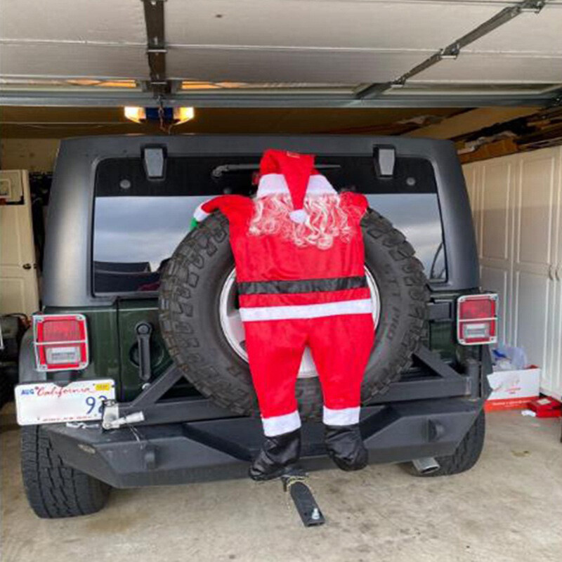Flannel Santa Costume with Climbing Ornaments Christmas Decor Gift