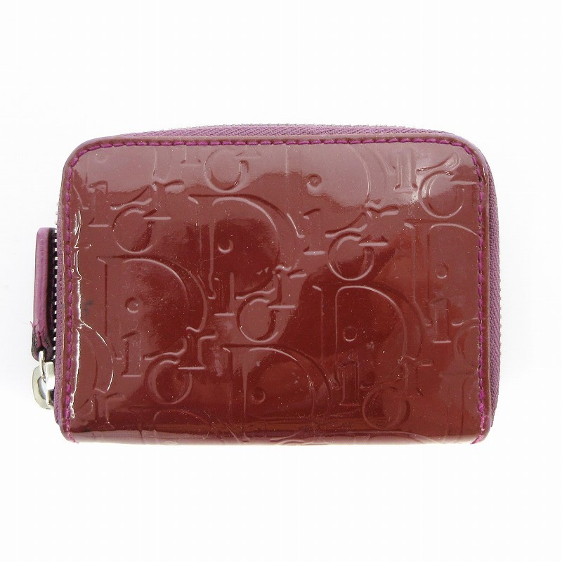 Christian Dior Trotter Embossed Round Zipper Red Coin Purse Case