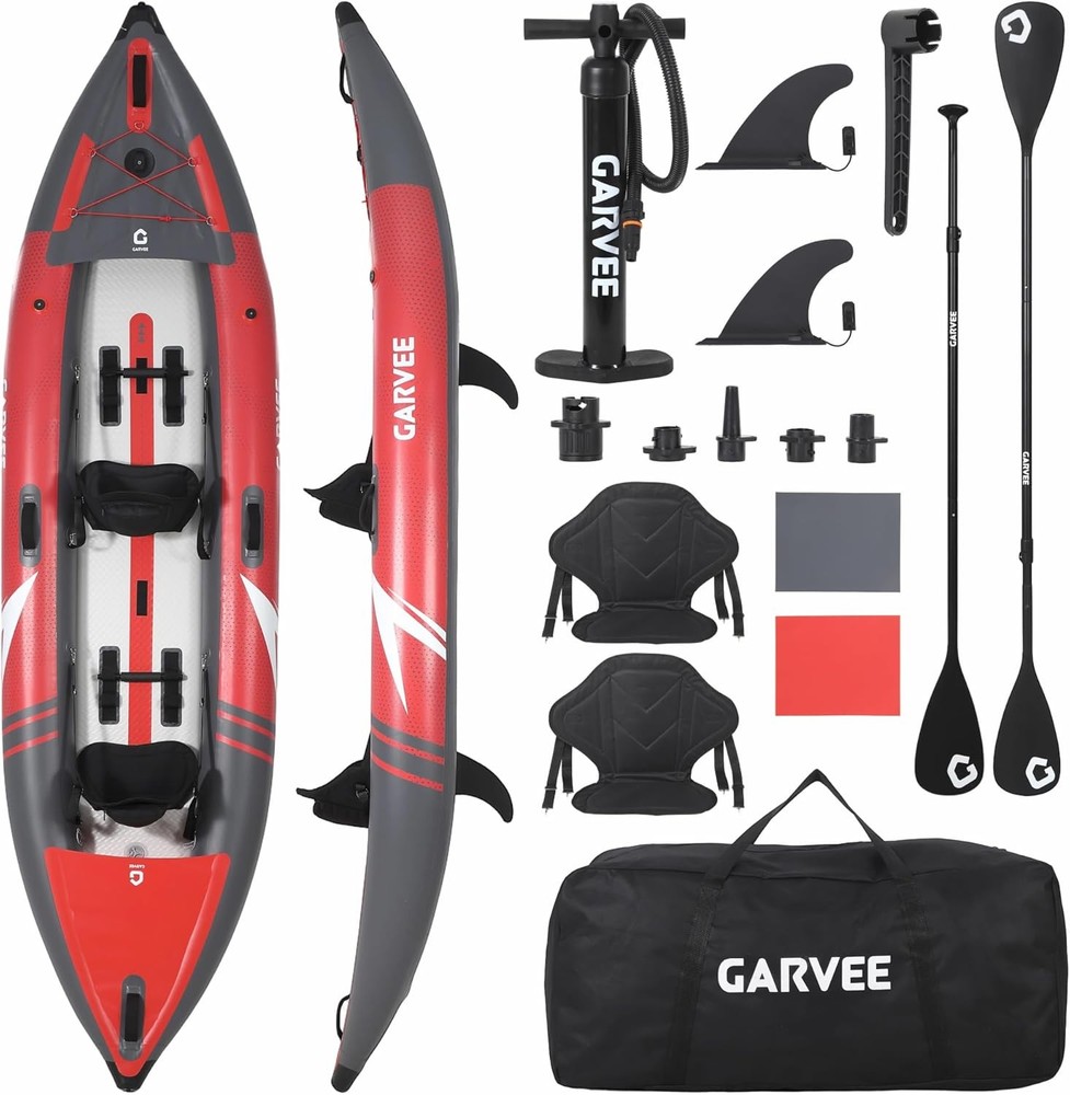 2 Person Inflatable Kayak Fishing Kayak Adult Touring Kayaks w/ Padded Seat Red