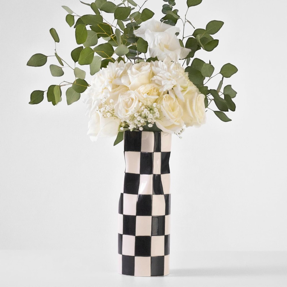 Large Checkered Vase, Modern Home Decor, Decorative 11