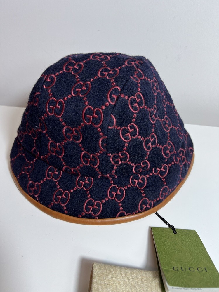 Authentic NWT Gucci GG Supreme Monogram Wool Leather Bucket Hat Size S (57 cm)