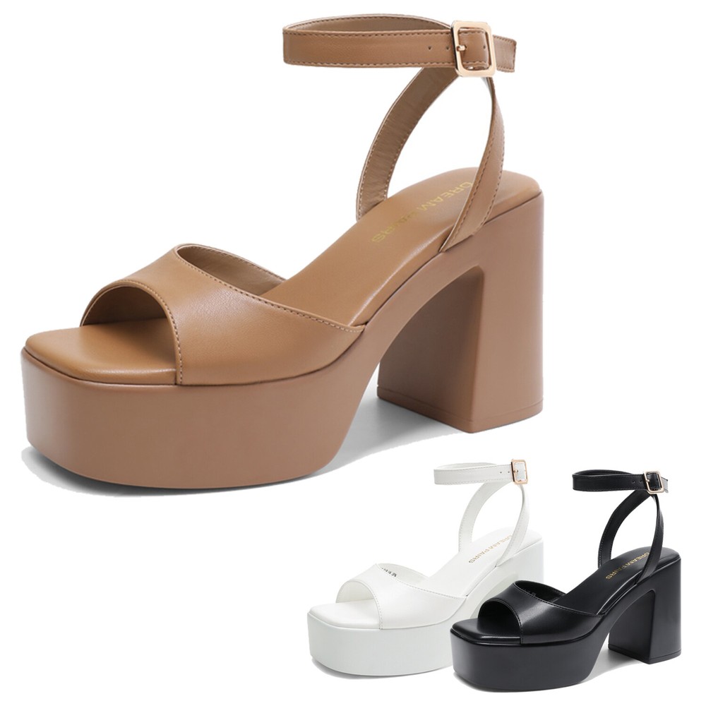 Y2K Women’s Square Toe Platform Heeled Sandals with Ankle Straps for Weddings and Party Events