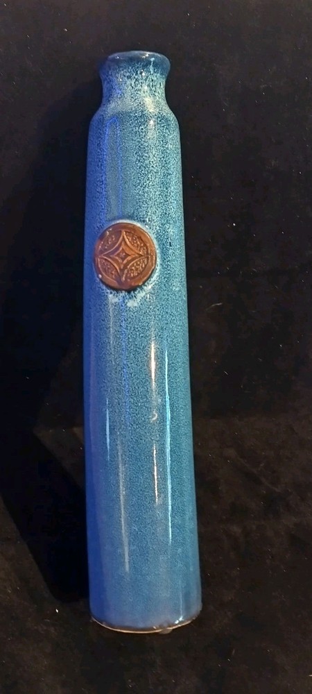 Vintage Celtic Art Pottery Ceramic Drip Blue 13 Inch Vase