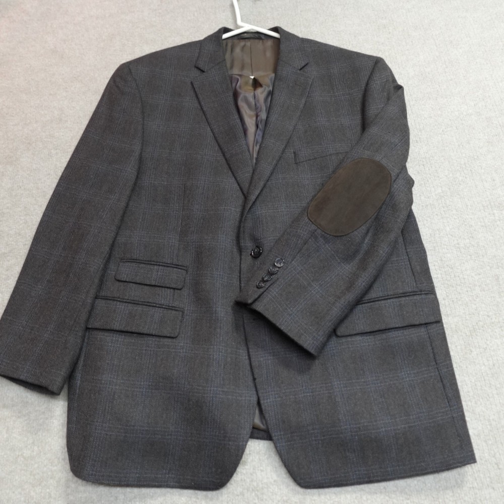 Lauren Ralph Lauren Sport Coat 46R Brown Plaid Herringbone Elbow Patches