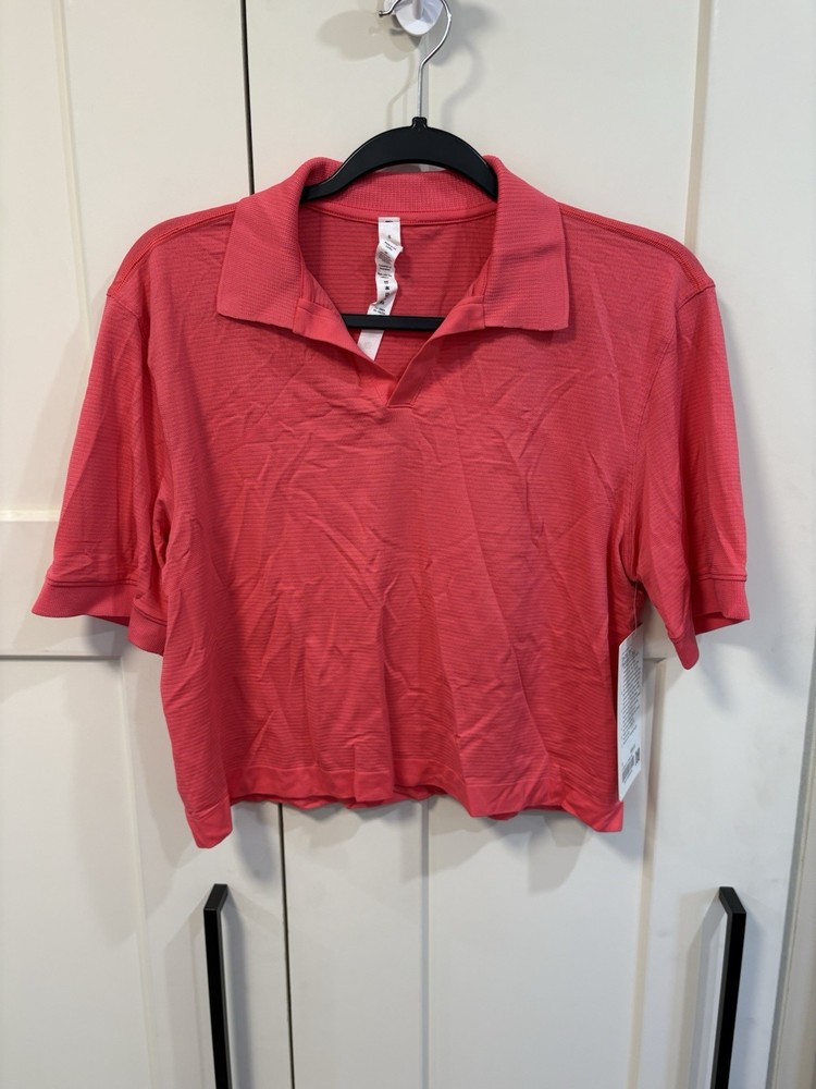 Lululemon Swiftly Tech Relaxed-Fit Polo Shirt Size 8 Cropped Lip Gloss Hot Pink