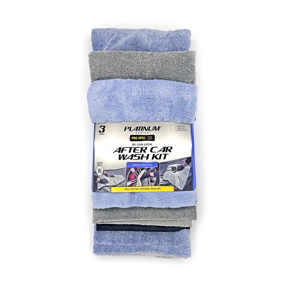 Premium 3-Pack Car Cleaning Towels with Storage Bag for Wash Dry & Detail