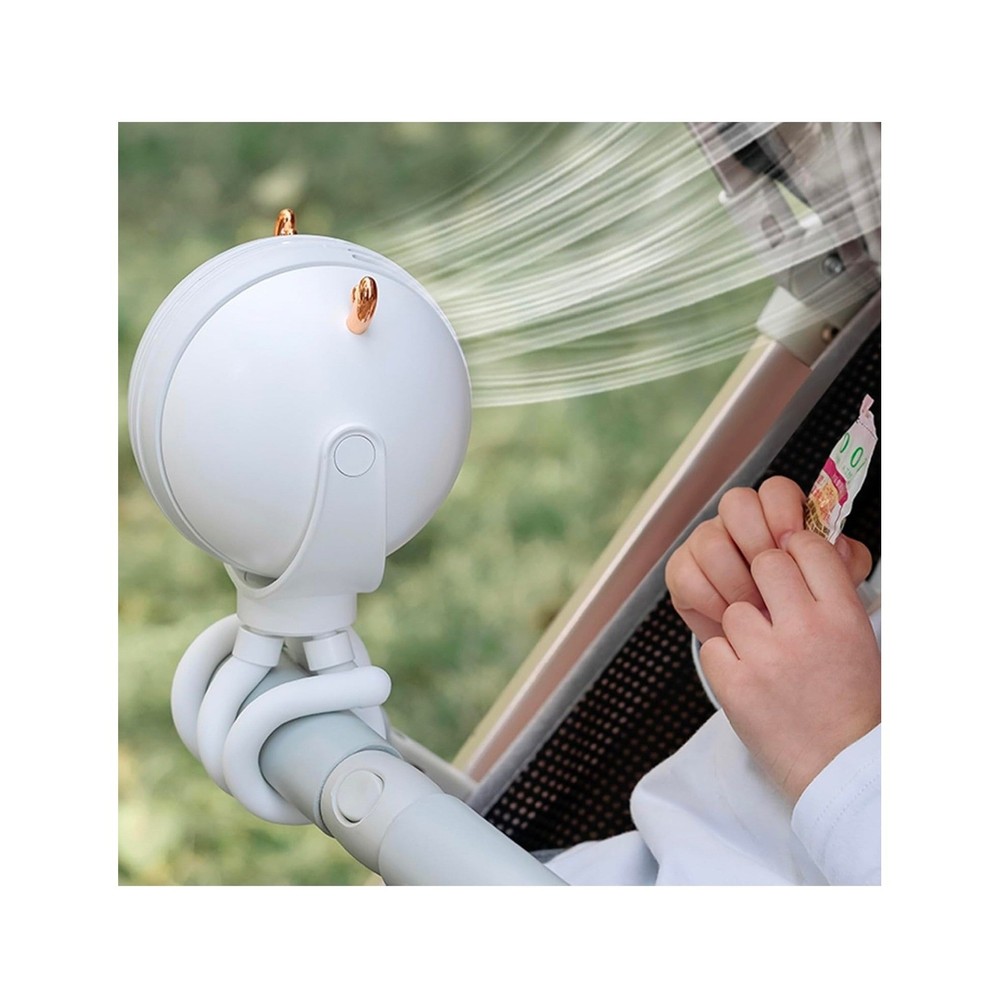 Cute Portable Mini Stroller Fan Octopus USB Rechargeable White 2000 mAh