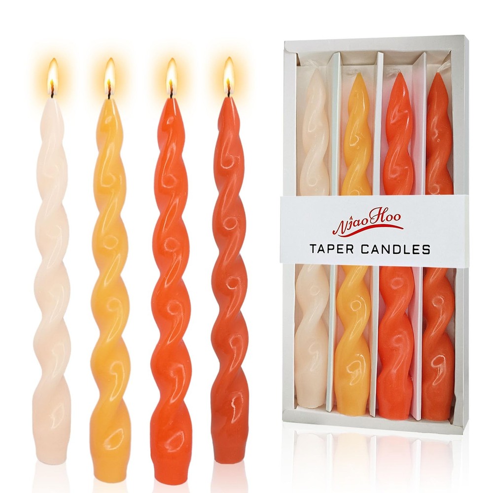 NJAO HOO 10 Inch Orange Spiral Taper Candles Twisted Candlesticks for Decoration