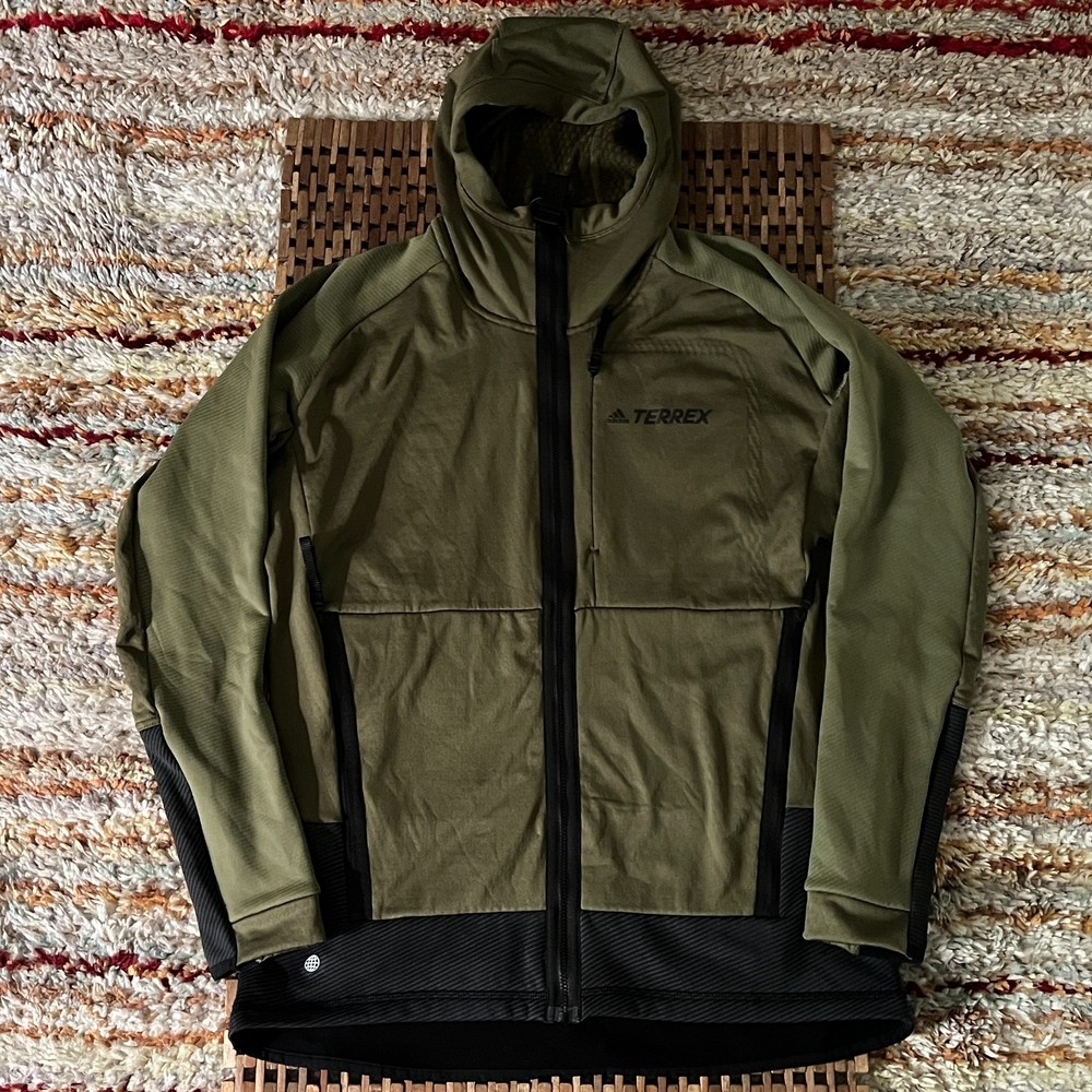 Adidas Terrex Tech Fleece Hoodie Hoody Jacket Green Full Zip Men's Large L