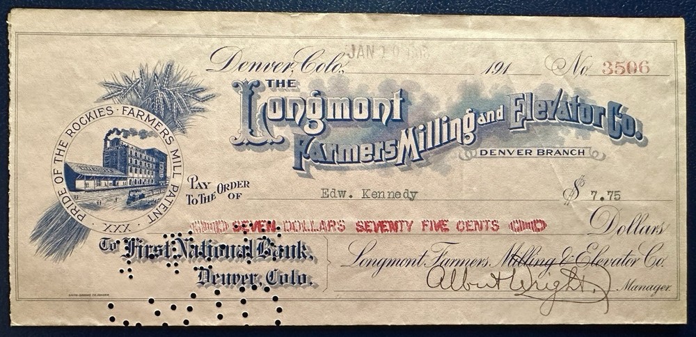 Rare Beautiful Vintage 1918 Denver National Bank/Longmont Voucher Check-image