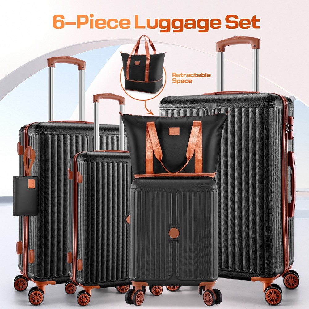 6 Piece Luggage Set with TSA Lock Hardshell ABS+PC Suitcase Set 5-YEAR WARRANTY