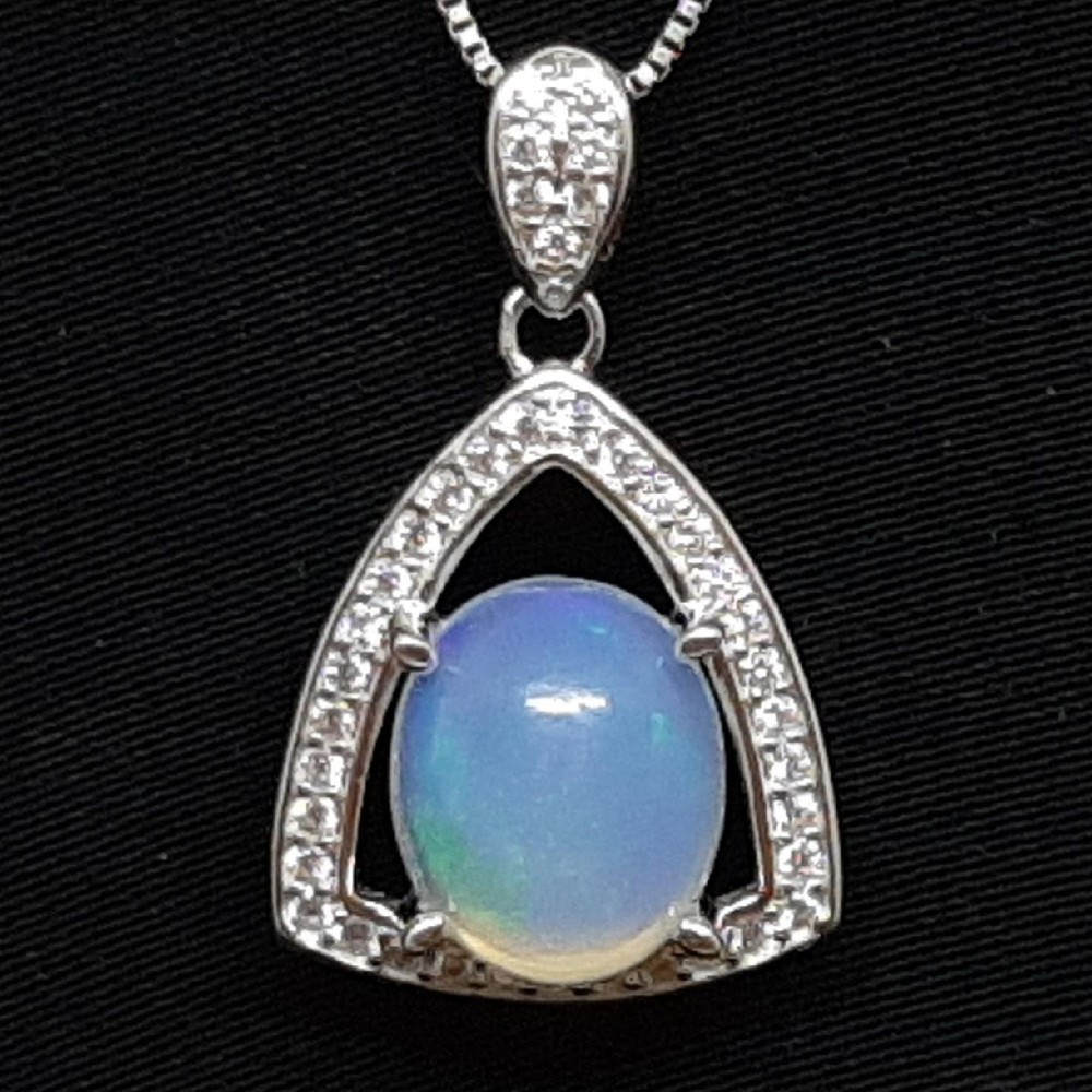 World Class 4.60ctw Opal & White Sapphire 925 Sterling Silver Pendant 3.5g