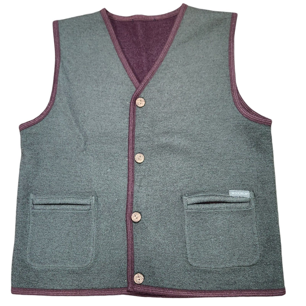 Woolrich Wool Vest Womens Small Green Outdoor Casual Sweater Button Front Spring