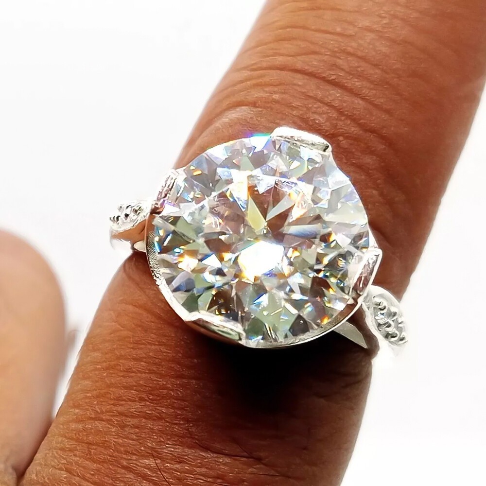 Certified 6.70 Ct Round Cut White Diamond Solitaire Ring in 925 Sterling Silver