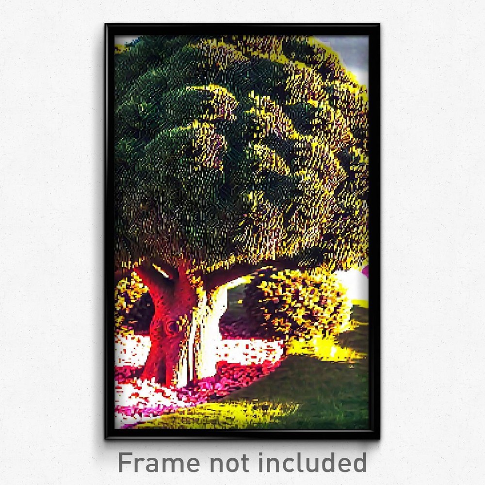 8 Bit Pixel Art Poster - Trippy Rubbery Bush Psychedelic Video Game Print