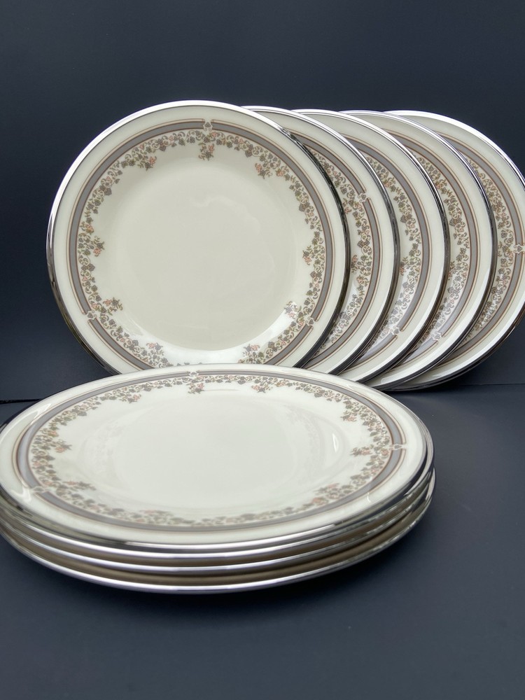 8 Vintage Lenox Lace Point Salad Luncheon Plates Pink Green Floral Silver Trim