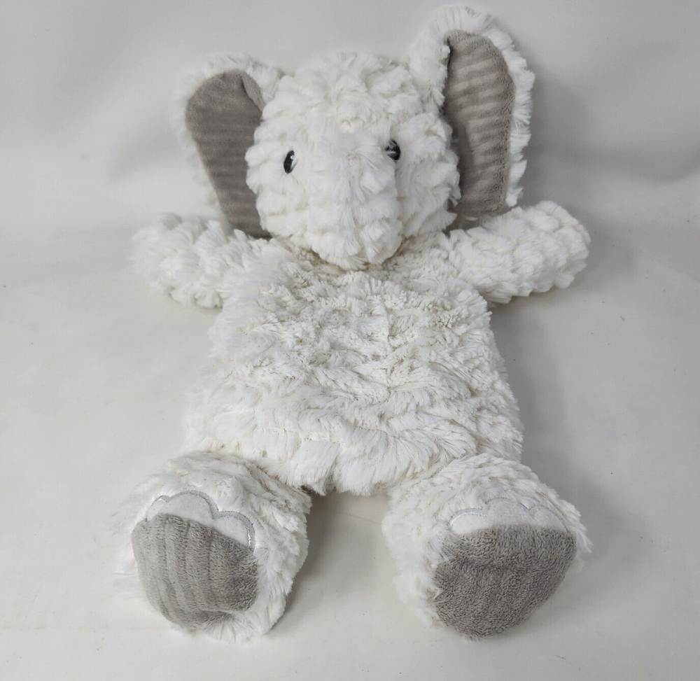 Mary Meyer White Gray Elephant Flat Plush Lovey Floppy Beans Stuffed Animal 12