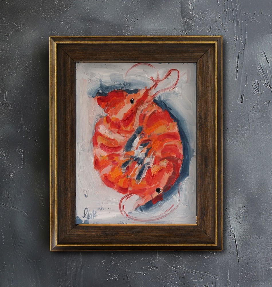 Prawn Oil Painting Shrimp Original Wall Art Seafood Paintings Fish Painting 8x6'