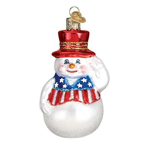 Old World Christmas Patriotic Snowman Glass Tree Ornament 24180 FREE BOX USA New