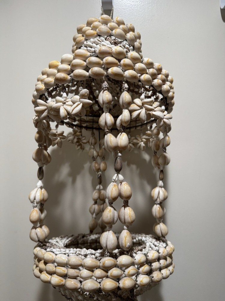 Sea Shell Cowrie Vintage 70's Plant Planter Hanging Holder Hobo MCM Tiki 29.5