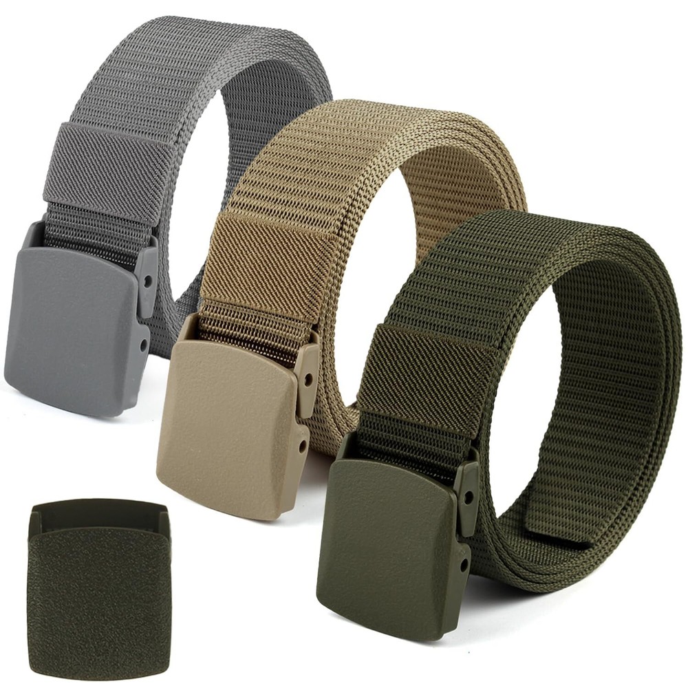Tactical Belt 3-Pack, Adjustable Nylon Military & Outdoor Men’s Web Belt With...
